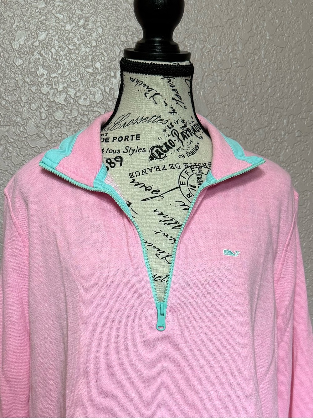 Vineyard Vines Pink Quarter-Zip Pullover with Mint Trim